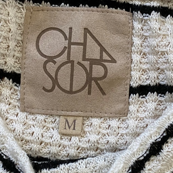 NWT Chaser Waffle Knit Striped Half Sleeve Oversized Hi-Low Ivory Top Size M - Picture 6 of 10
